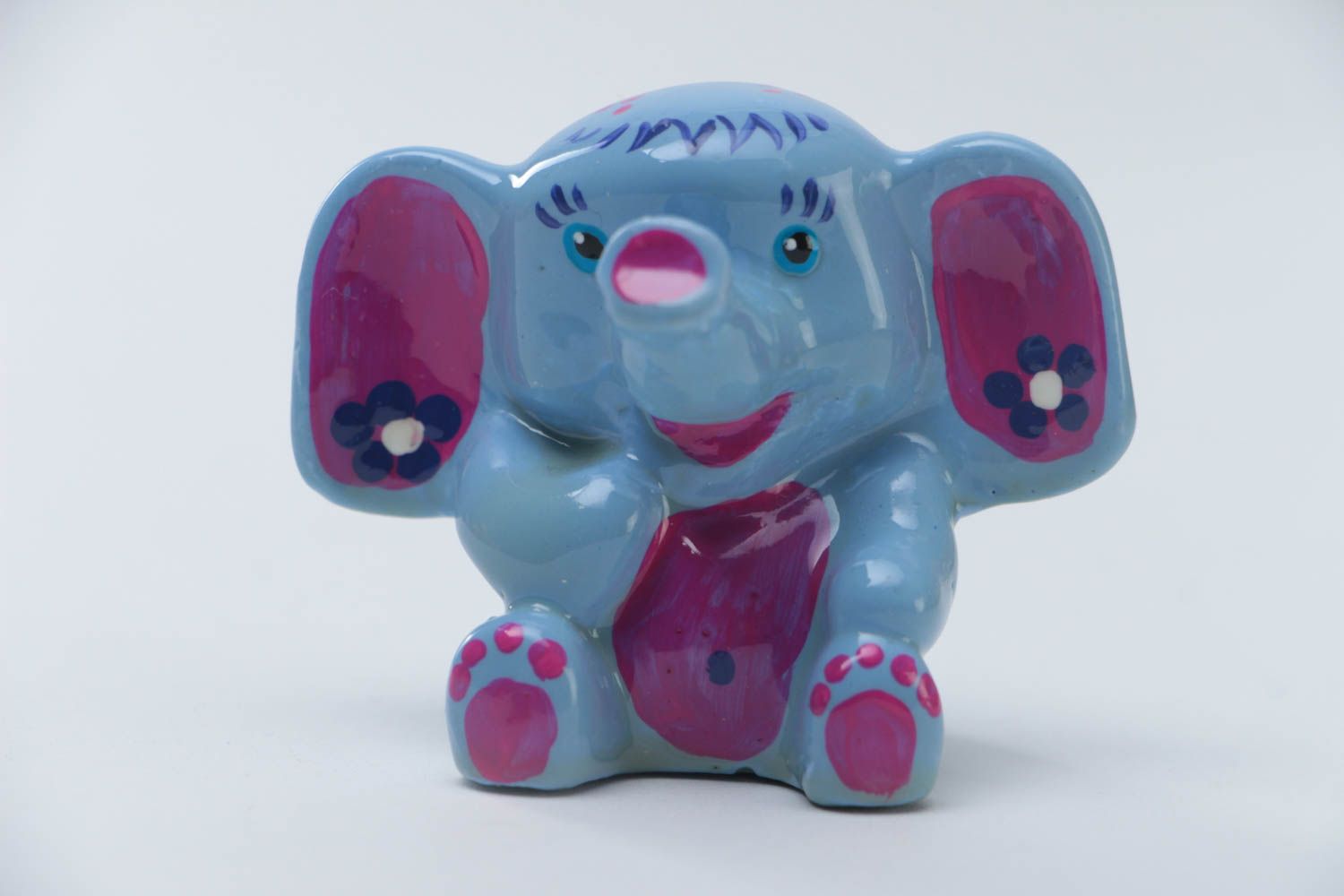 Small handmade plaster statuette of elephant with painting for interior decor photo 4