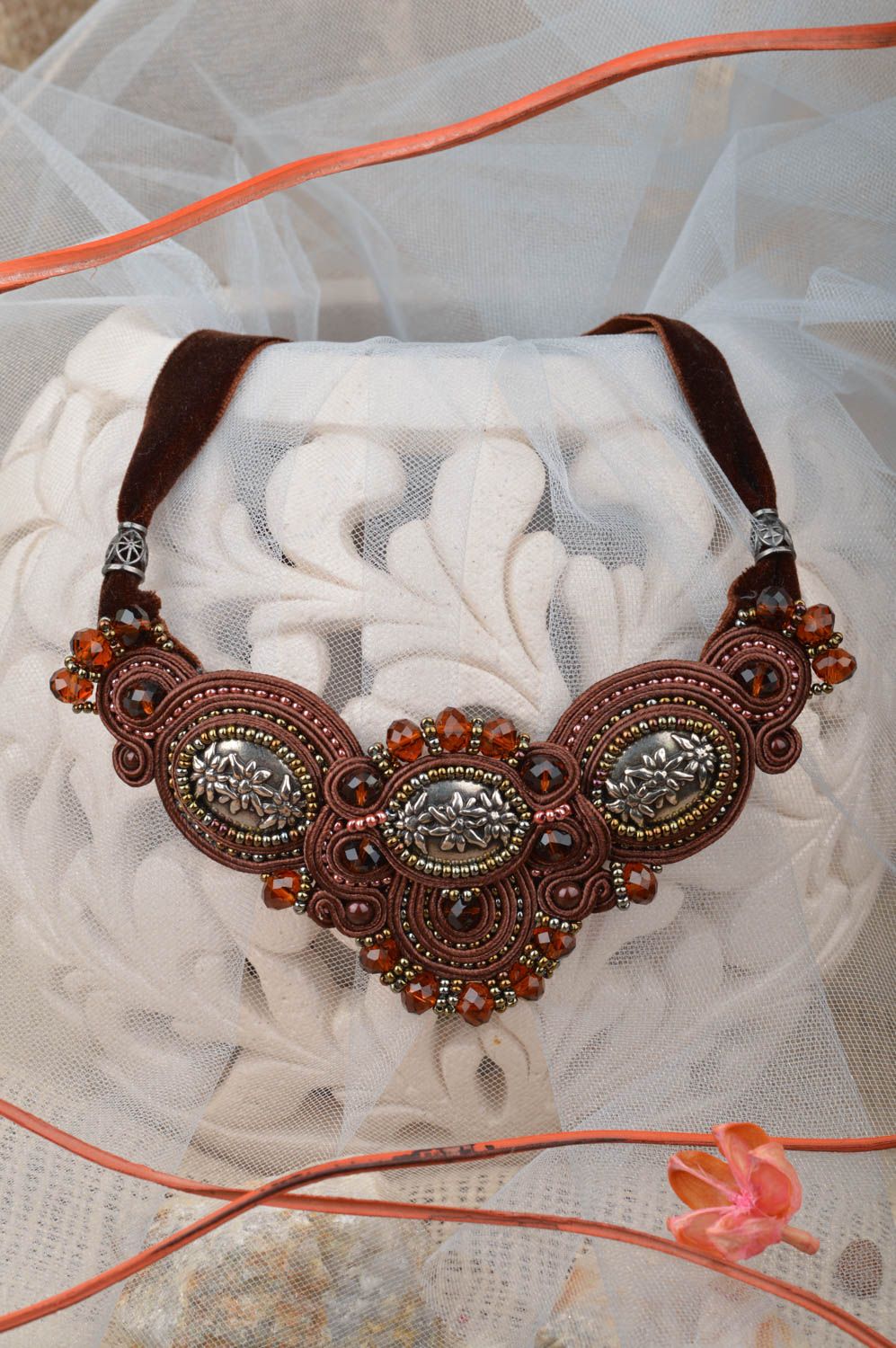 Breites massives handmade Soutache Collier in Braun Designer Damen Halskette  foto 1