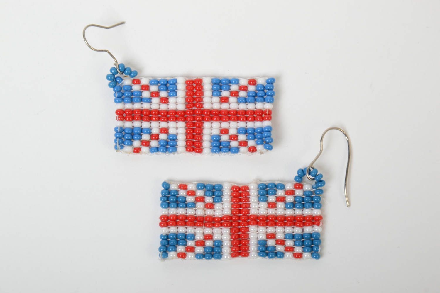 Bright handmade large woven beaded earrings Flag of Great Britain photo 5