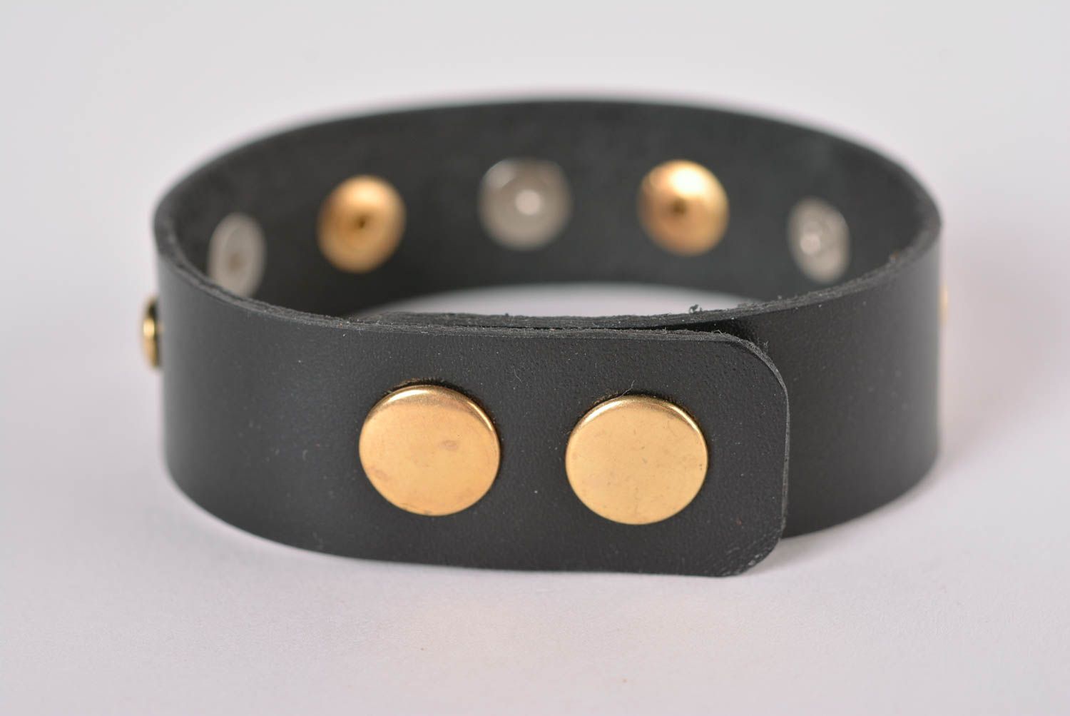 Handmade black leather bracelet designer stylish bracelet wrist jewelry photo 3