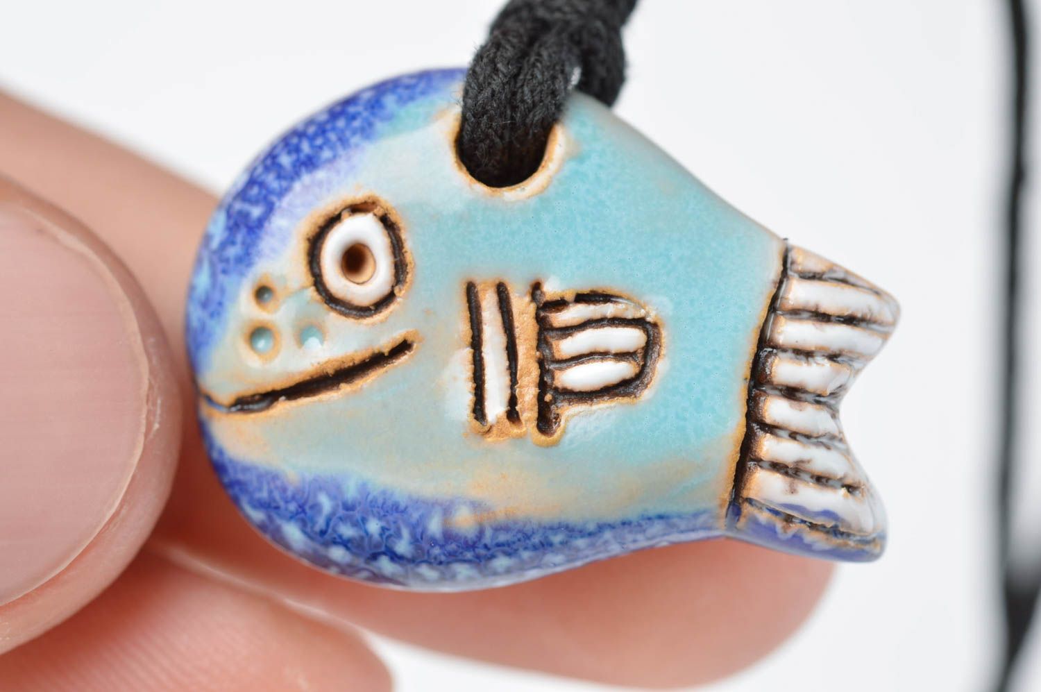 Handmade cute ceramic accessory stylish fish pendant unusual pendant gift photo 5