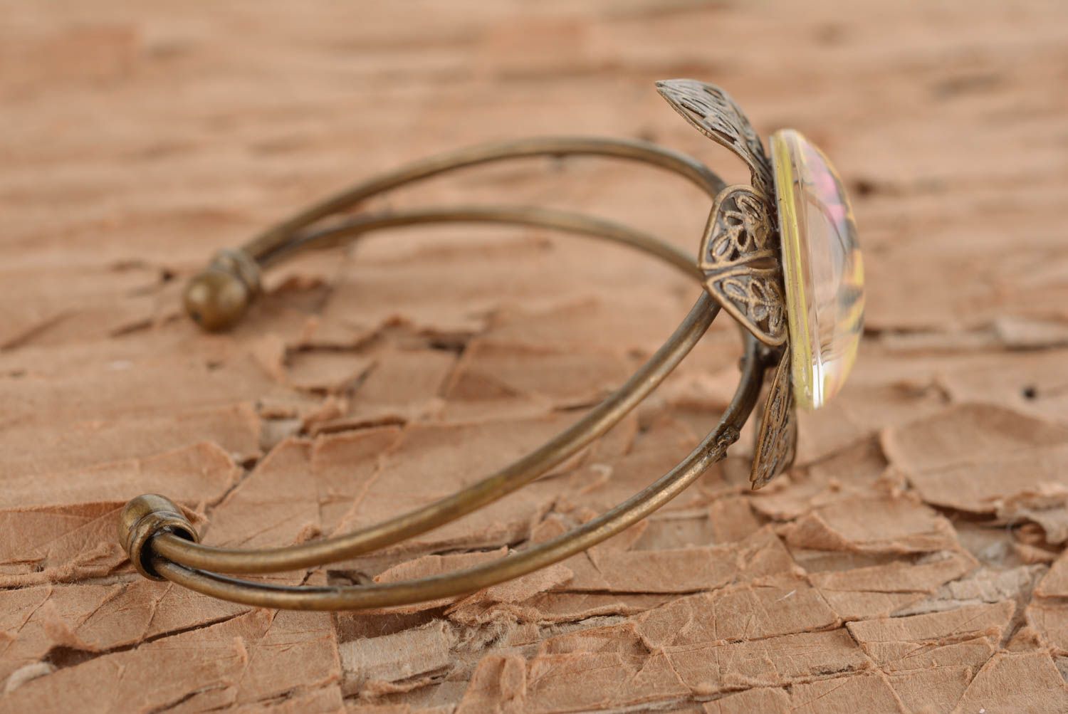 Unusual handmade metal bracelet glass cabochon bracelet design gifts for her photo 3