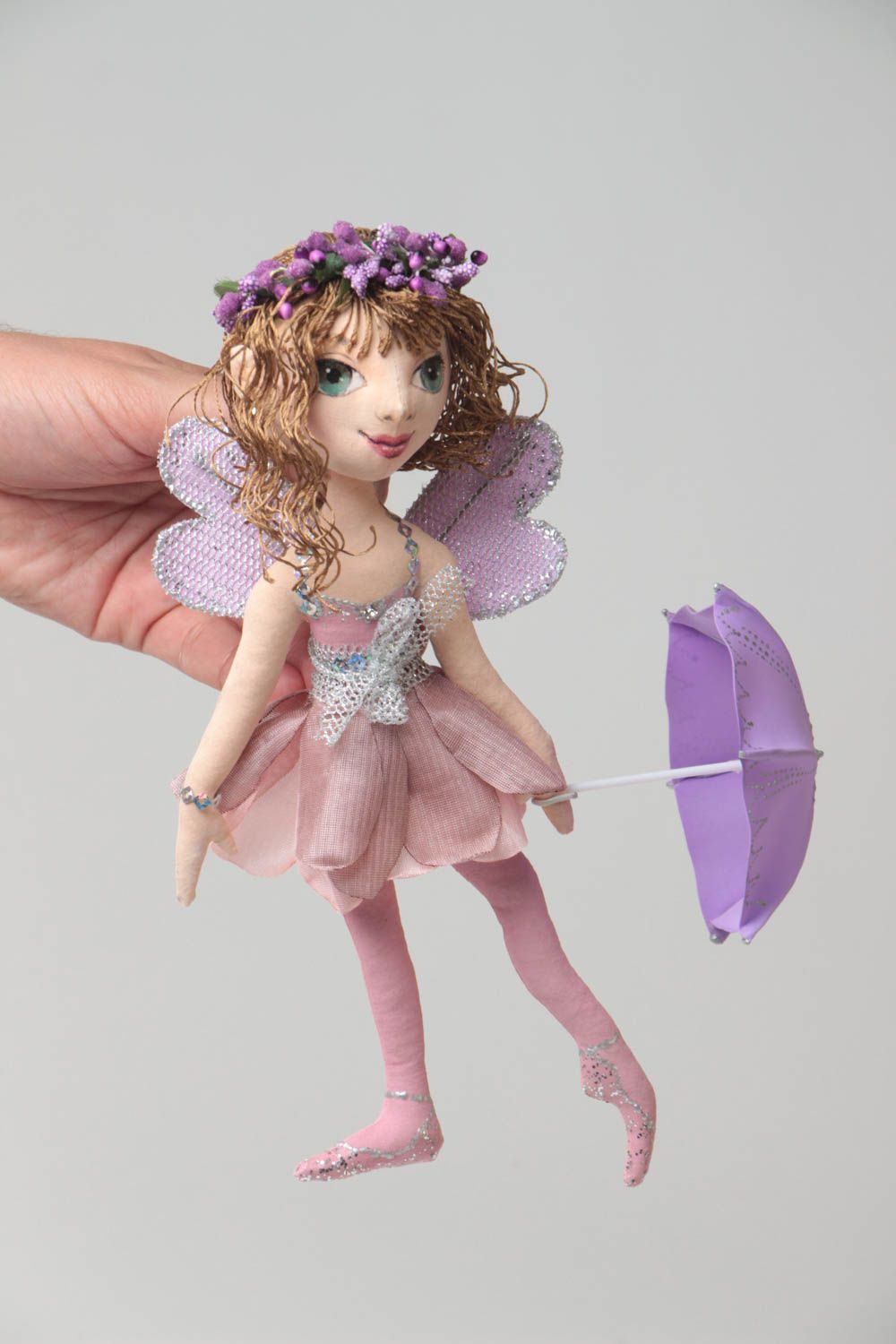 Violettes knuddeliges lustiges handgemachtes Spielzeug Puppe Fee aus Stoff foto 5