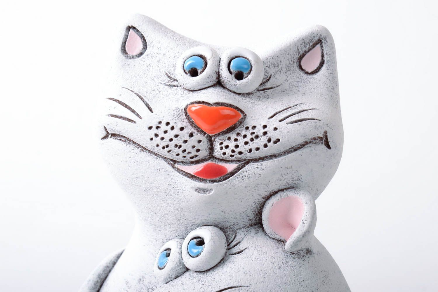 Gatto con topo salvadanaio fatto a mano in ceramica dipinto a mano idea regalo  foto 2
