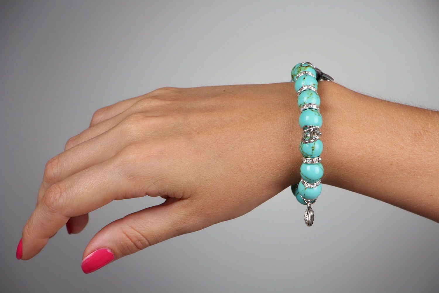 Bracelet with turquoise and pendants on elastic band photo 5