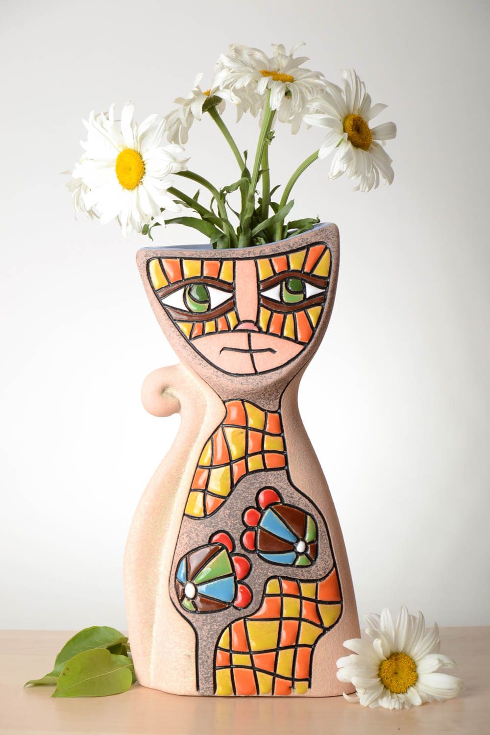 12 inches tall kitty shape art vase for décor 3,45 lb handmade decor photo 1