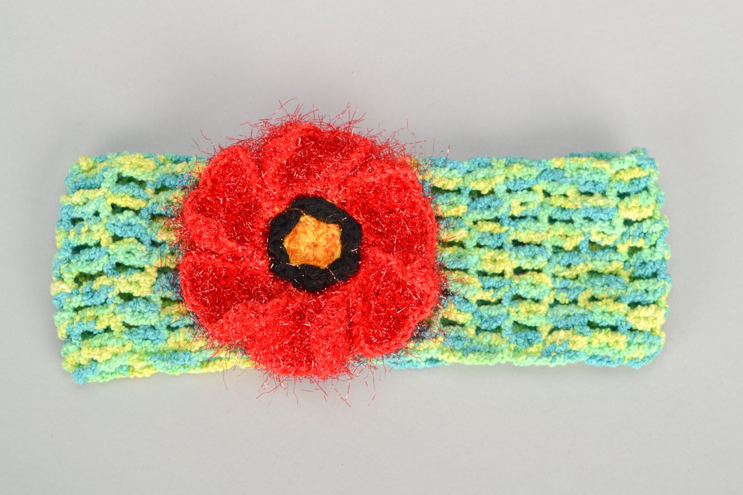 Fascia a maglia fatta a mano con papavero accessori originali da donna
 foto 1