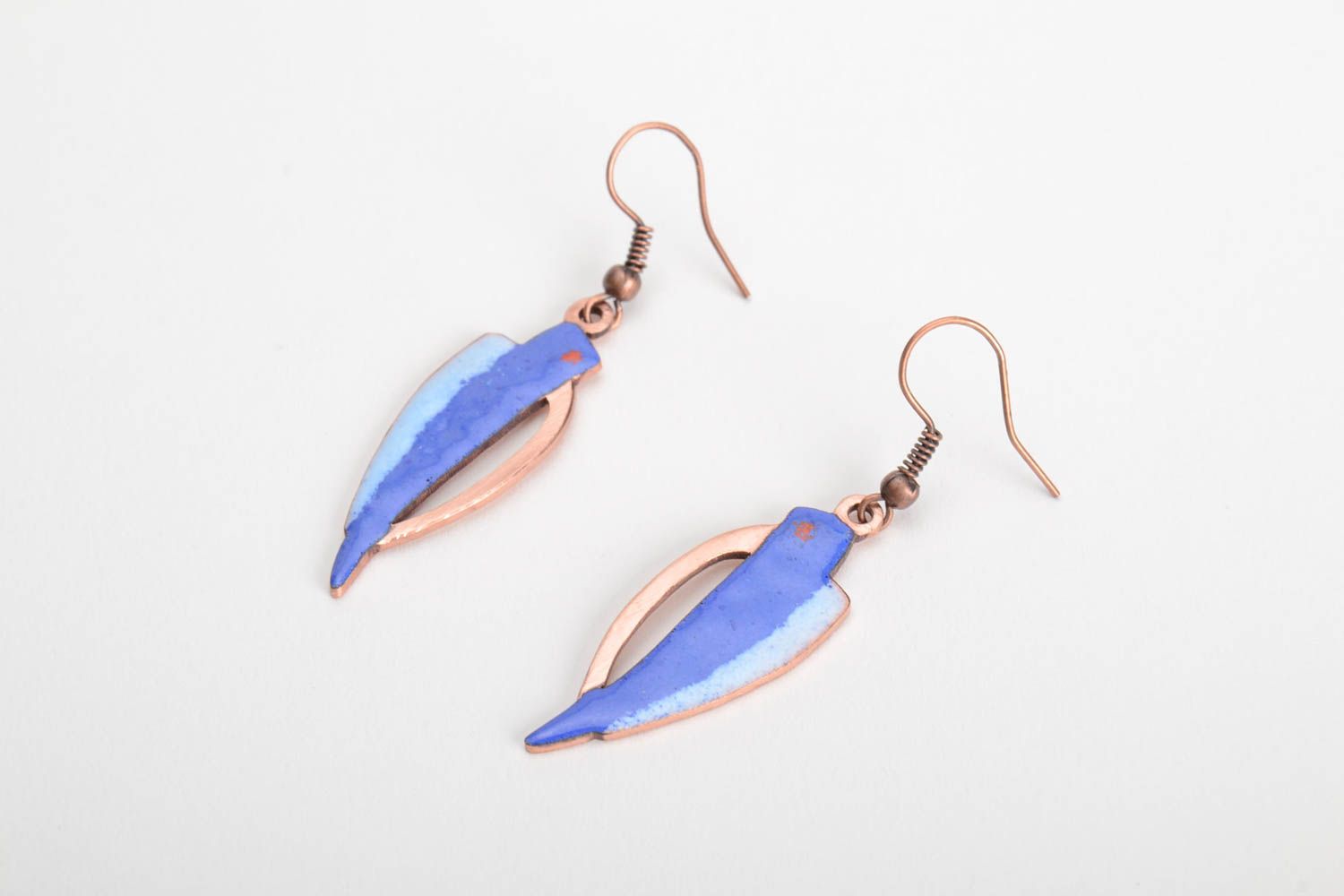 Handmade decorative copper earrings with hot enamel painting stylish jewelry photo 2