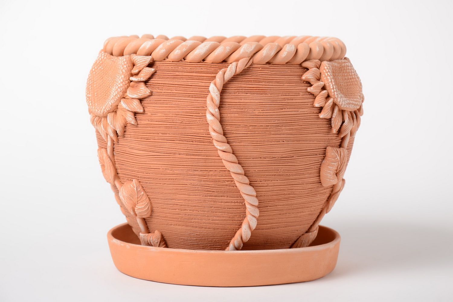 Handgemachter Keramik Blumentopf mit Loch samt Volumen 2 Liter für Dekoration foto 2