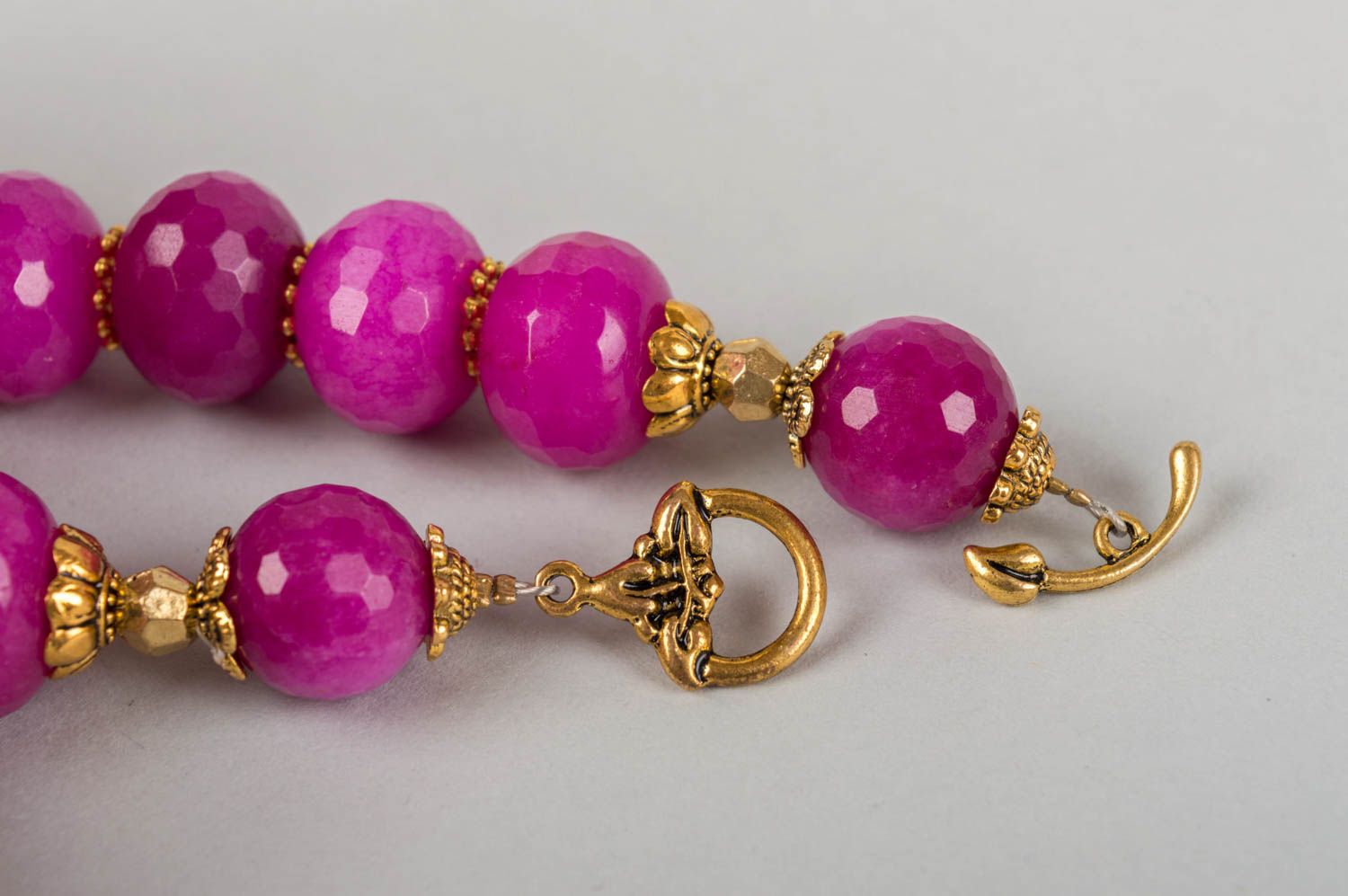 Beautiful stylish massive handmade designer brass bracelet with quartz beads photo 5