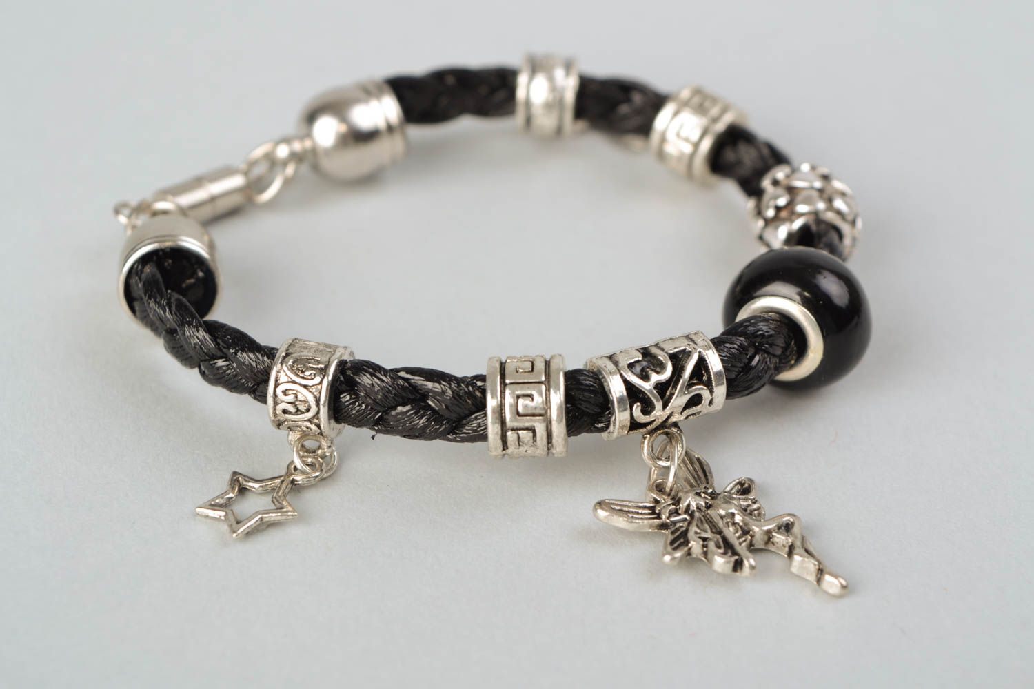 Artificial leather bracelet with metal charms Fairy photo 1