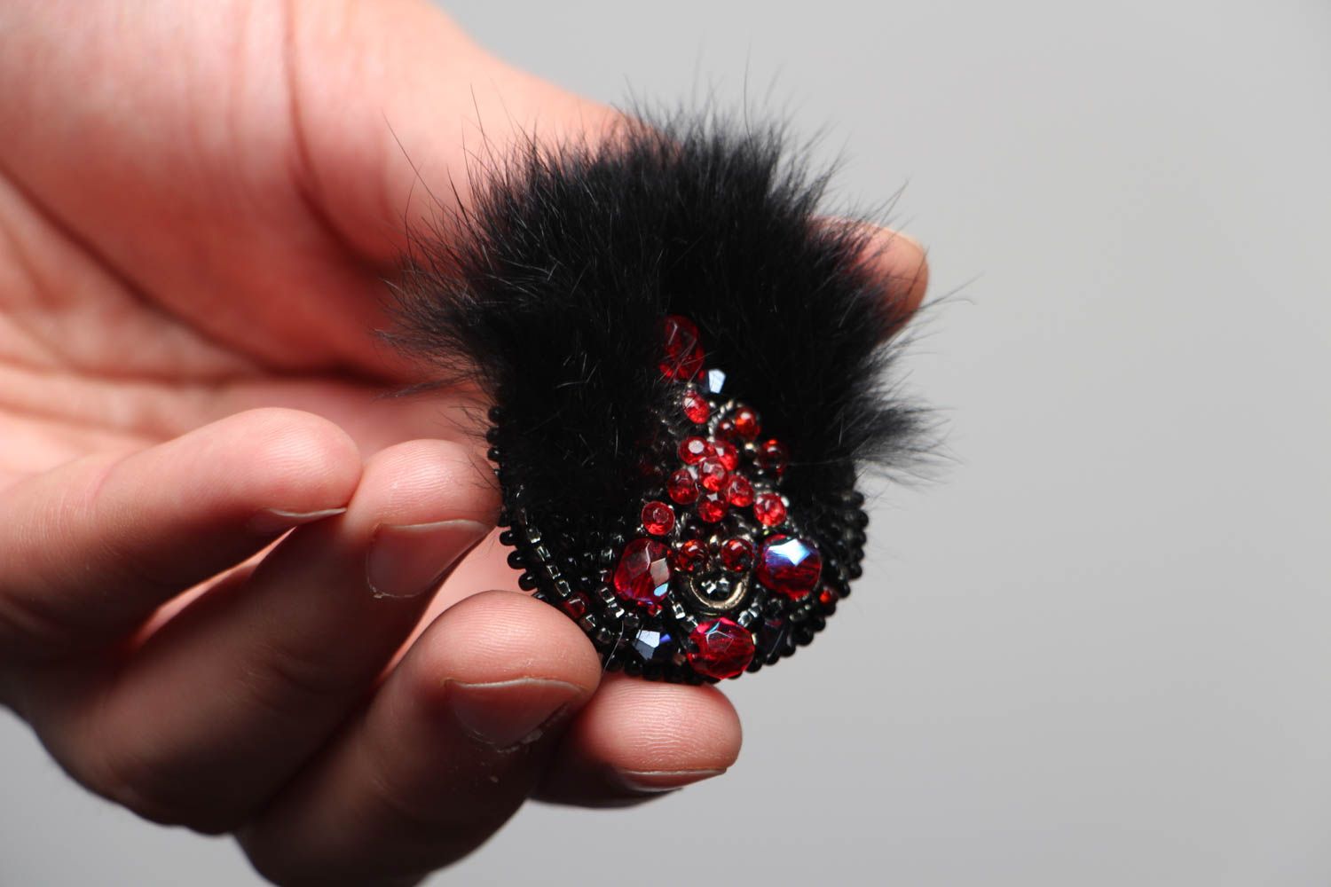 Beaded brooch with fur Flakes of Fireplace  photo 3