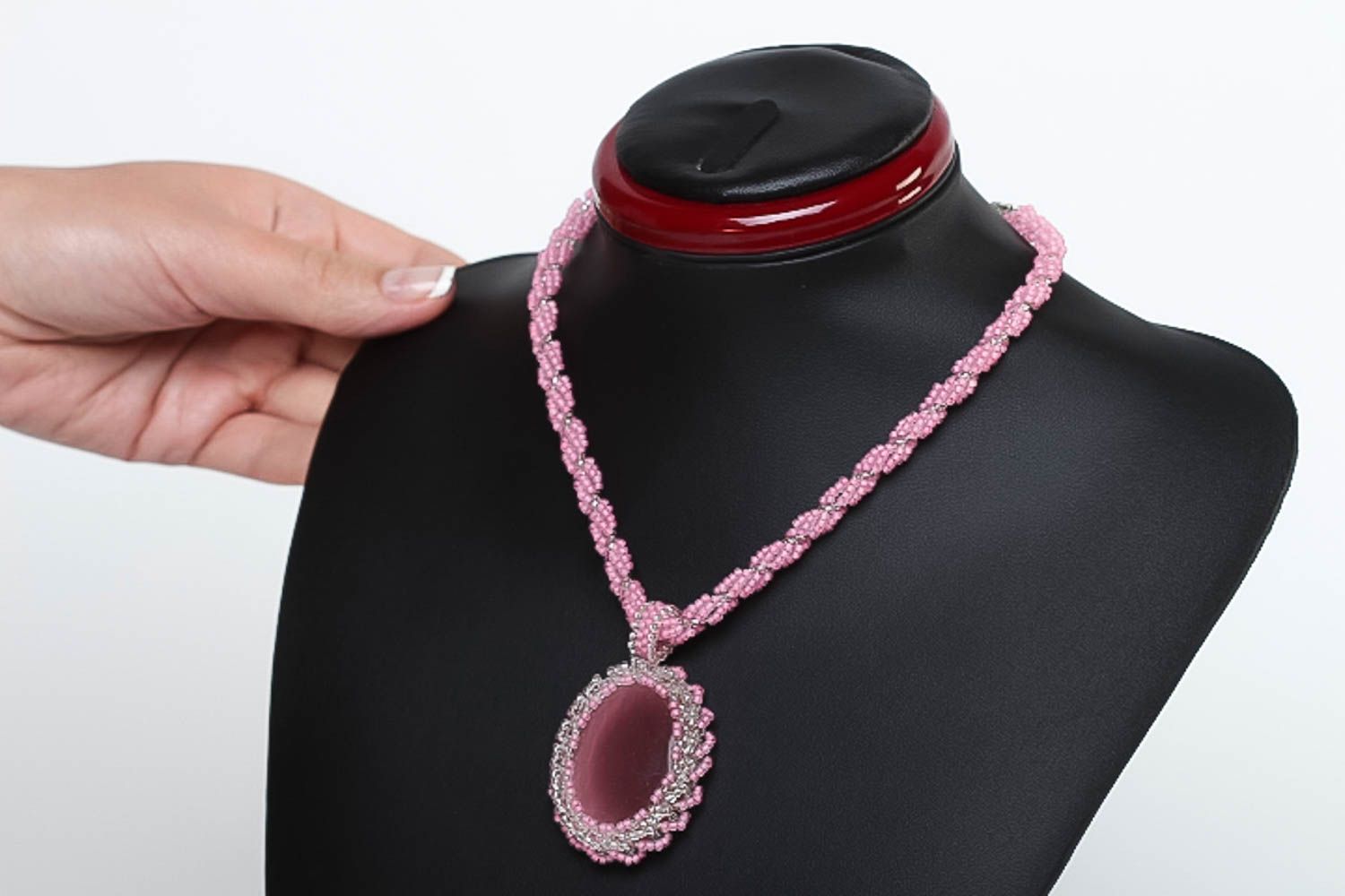 Розовый кулон ручной работы украшение на шею модная бижутерия с камнем фото 5