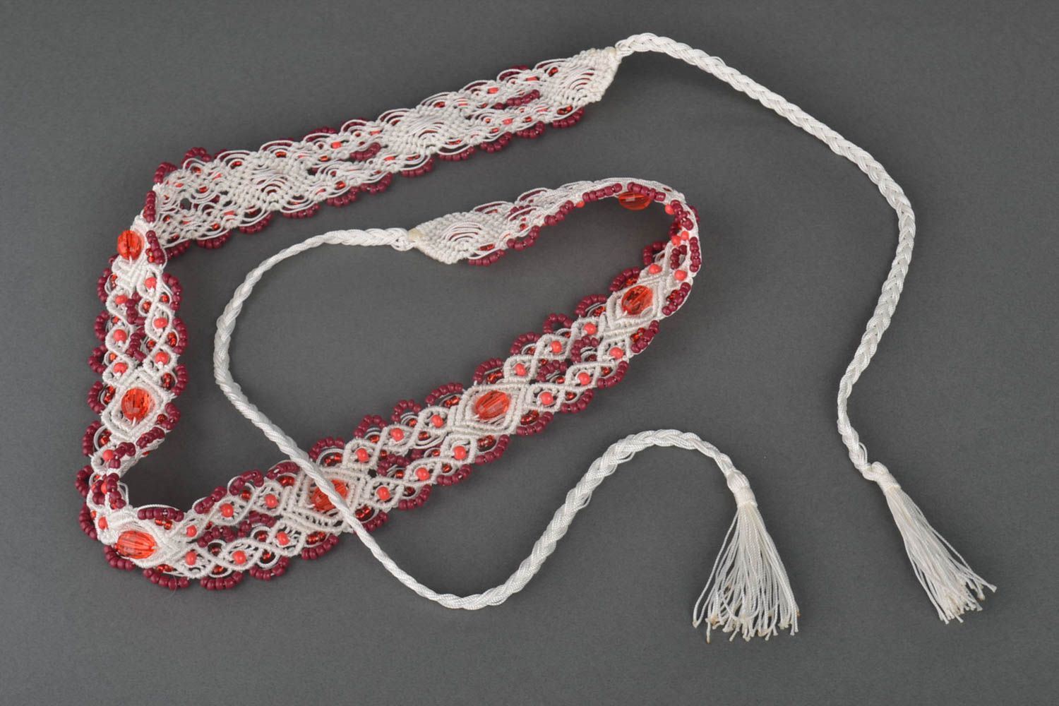 Cinturón de macramé artesanal con abalorios accesorio para mujer regalo original foto 5