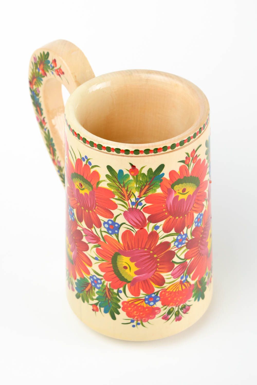 Tasse bois fait main Mug original grand motif fleur Vaisselle en bois décorative photo 3