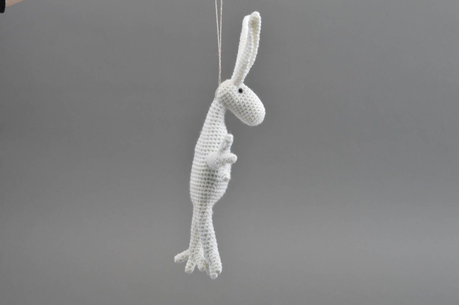 Unusual beautiful handmade white soft toy crocheted of acrylic threads photo 3