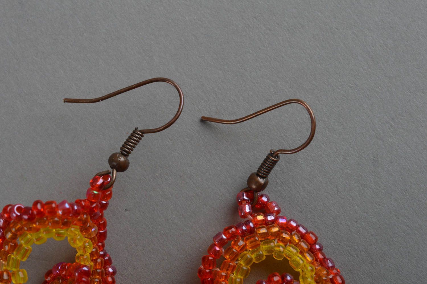 Long massive beaded earrings red and yellow accessories handmade jewelry photo 4