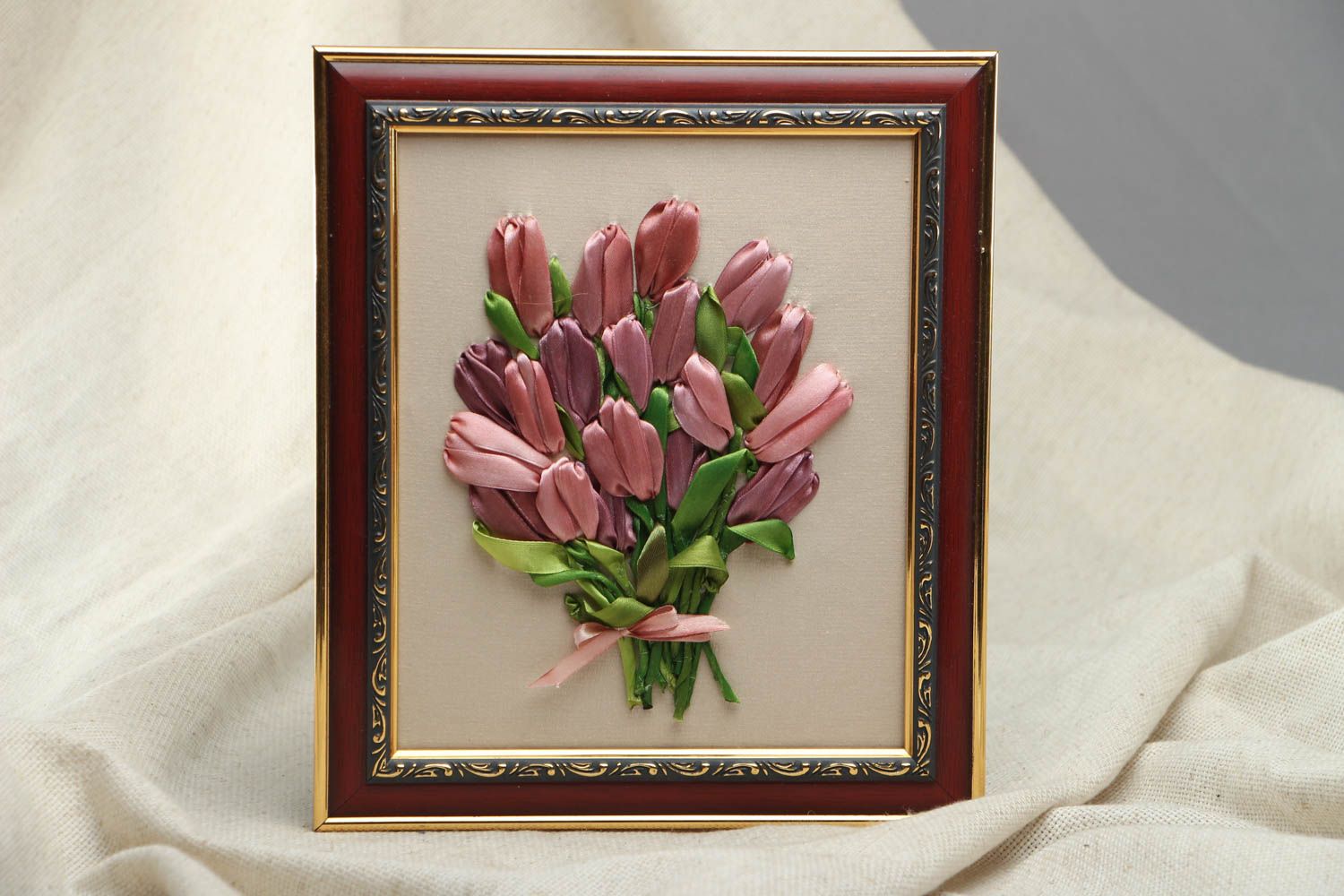 Picture embroidered with ribbons Tulips photo 1