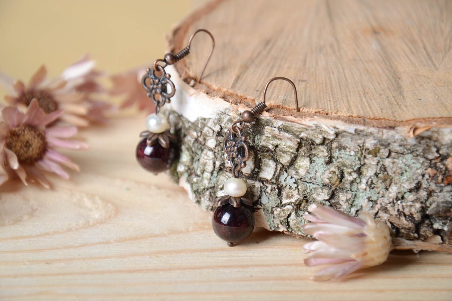 Серьги ручной работы модные серьги с натуральным камнем серьги с подвесками фото 1