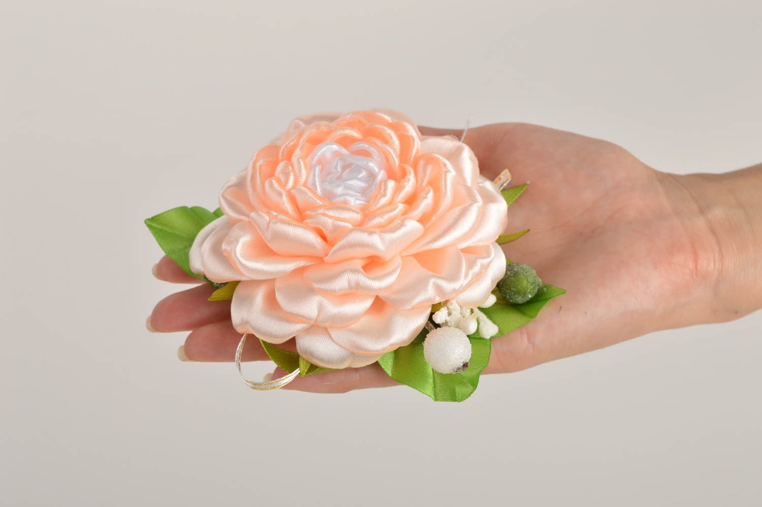 Childrens handmade textile barrette hair clip kanzashi flower gifts for her photo 2