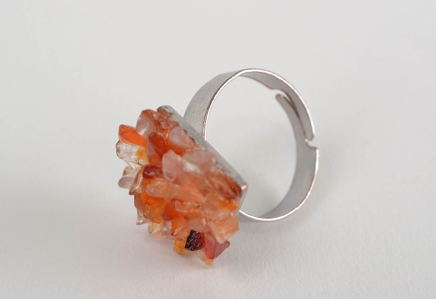 Beautiful handmade designer orange gemstone ring with metal basis photo 4