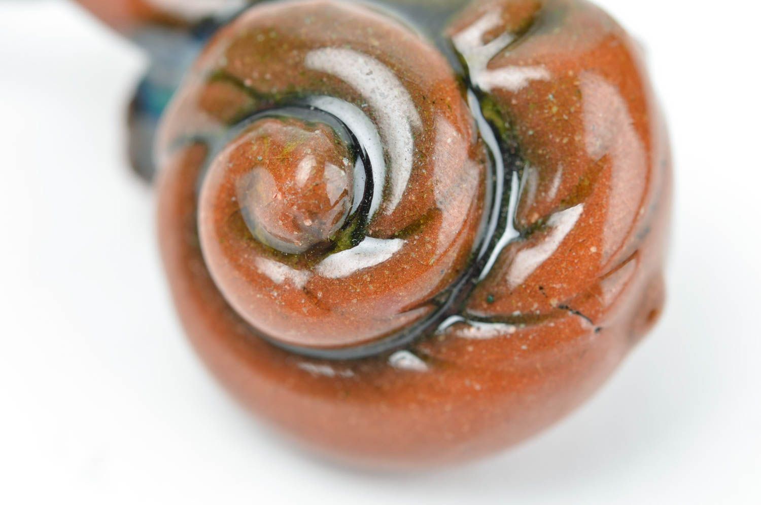 Handmade pendant in shape of mussel stylish ceramic accessory unusual jewelry photo 5