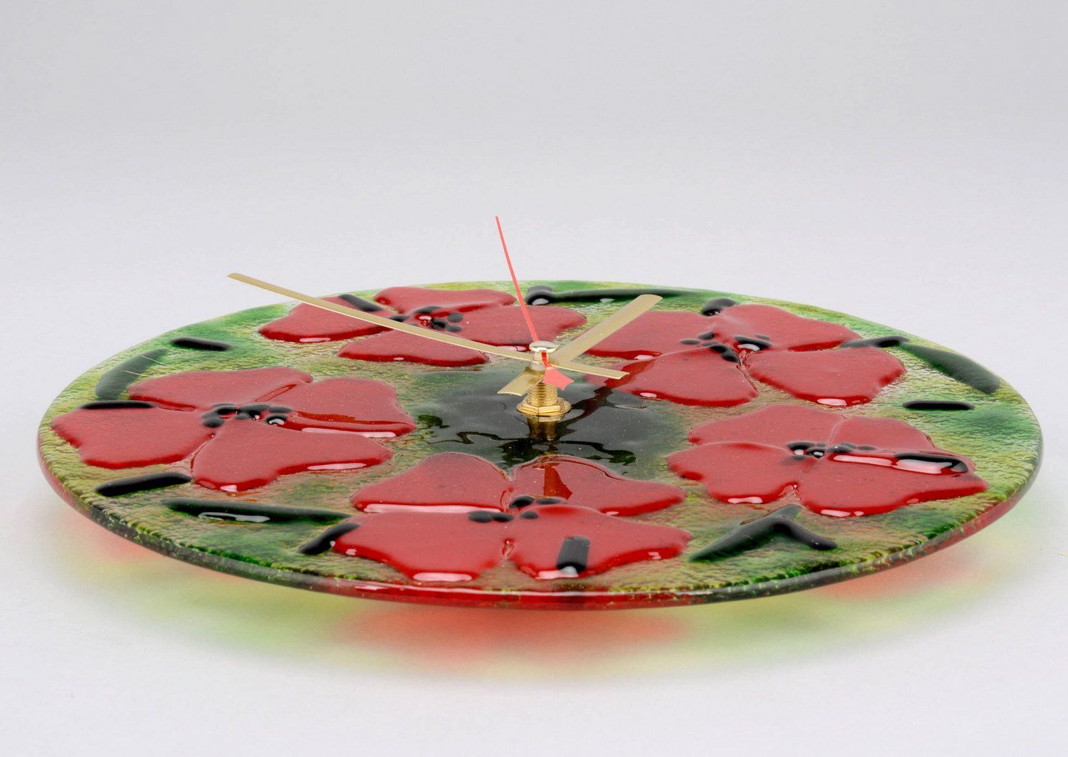 Glass clock made using the fusing technique Poppies photo 4