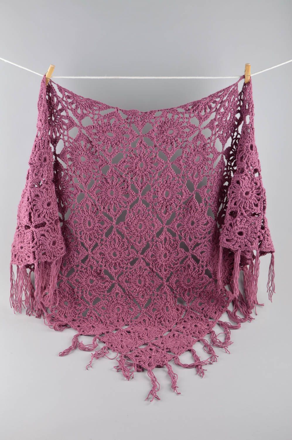 Шарф ручной работы шарф на шею женский шарф фиолетовый вязаный из шерсти фото 1
