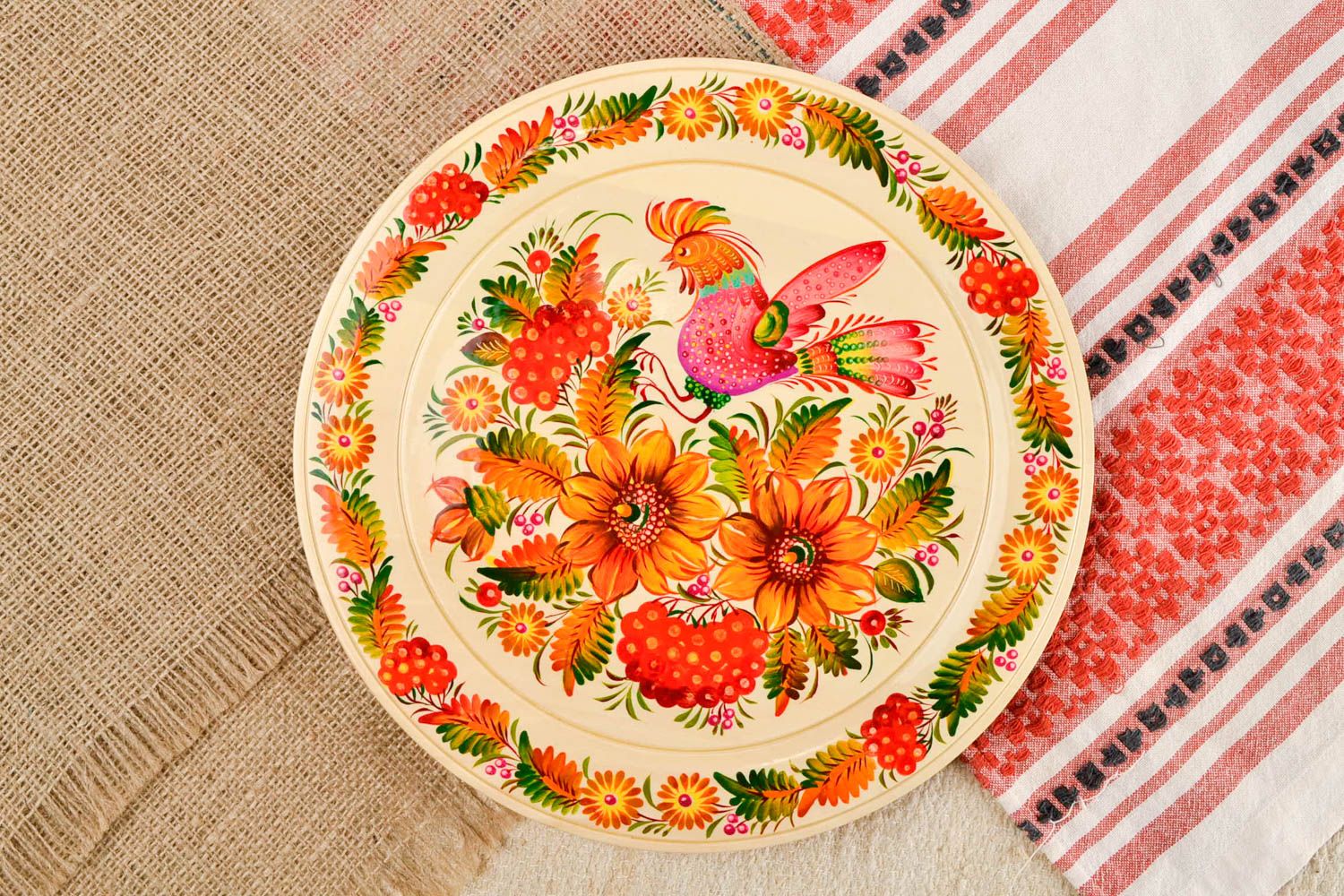 Assiette décorative fait main Décoration murale ronde Vaisselle déco Fleurs photo 1