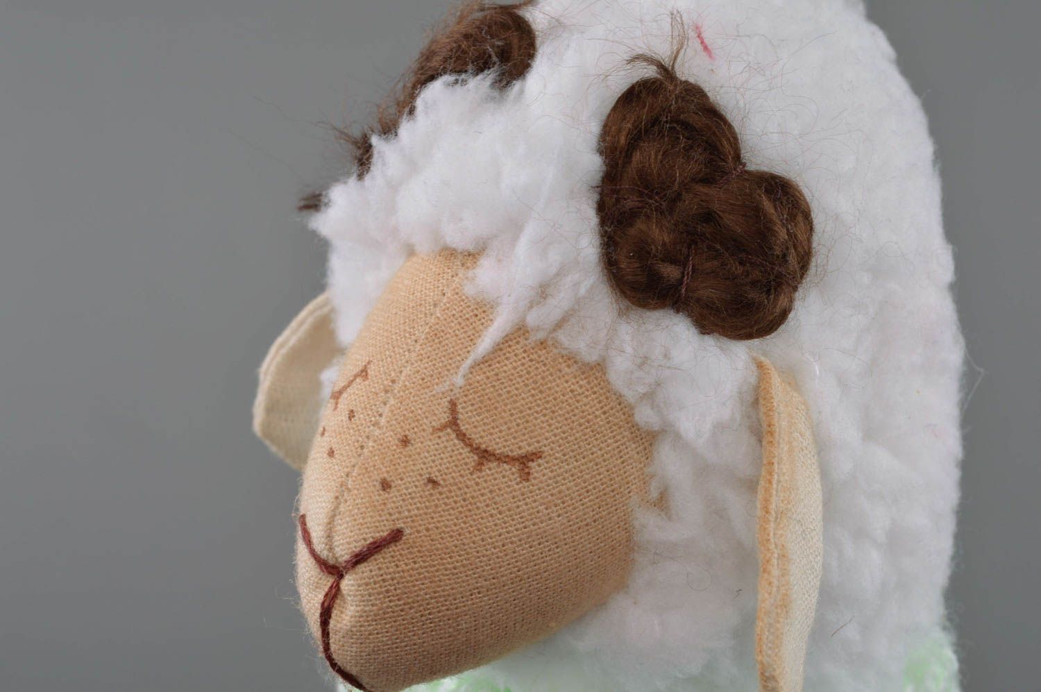 Soft toy lamb handmade stuffed toy in green jacket for kids and home decor photo 4