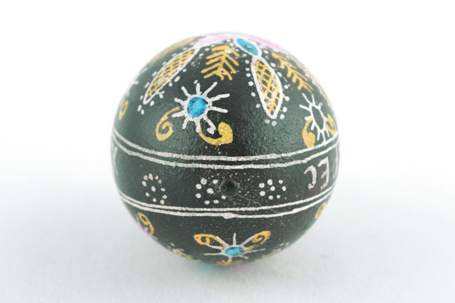Handmade black Easter egg with flowers painted with hot wax and aniline dyes photo 5