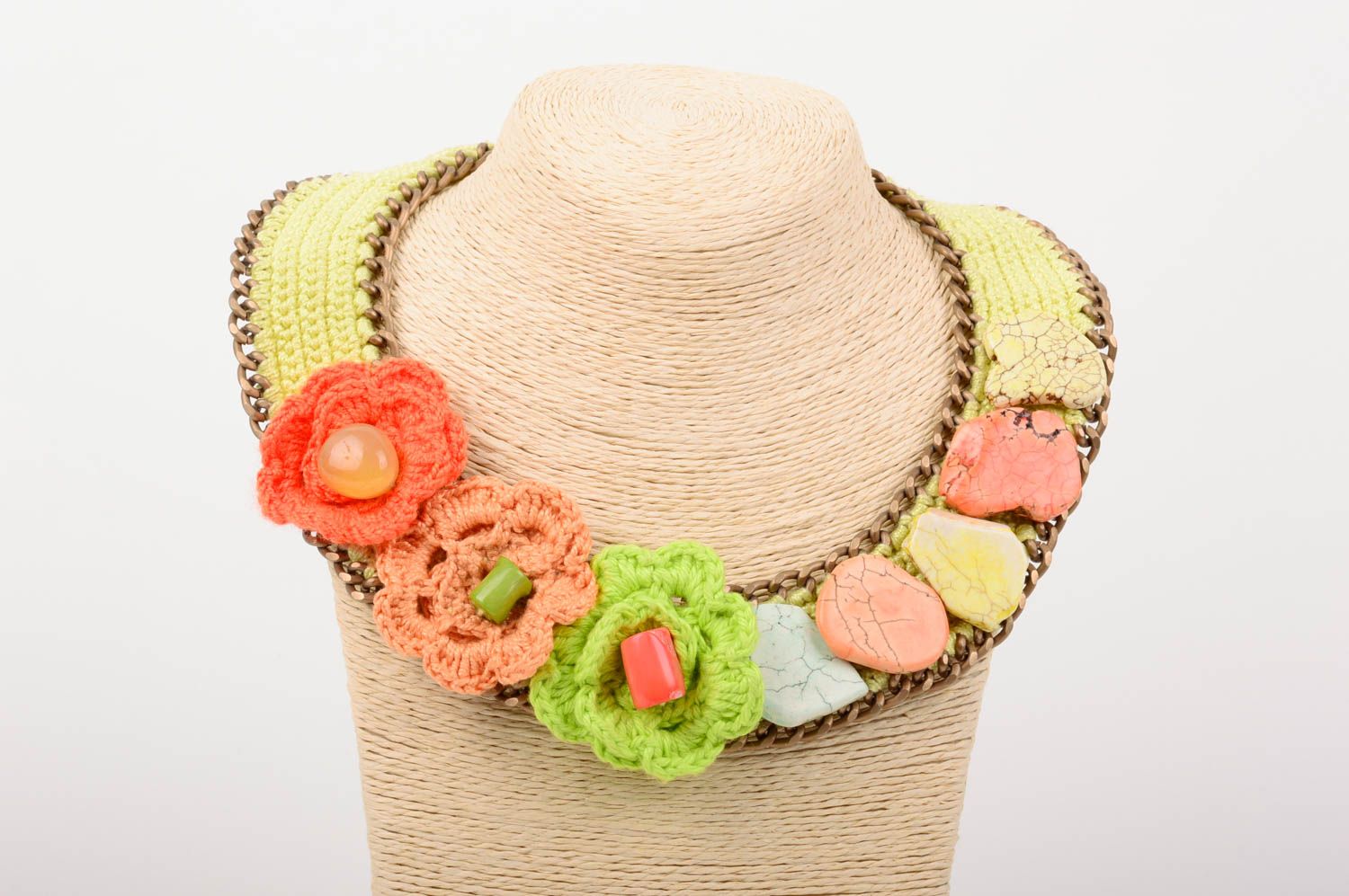 Handmade Blumen Collier Modeschmuck Halskette Geschenk für Frauen zart grell foto 3