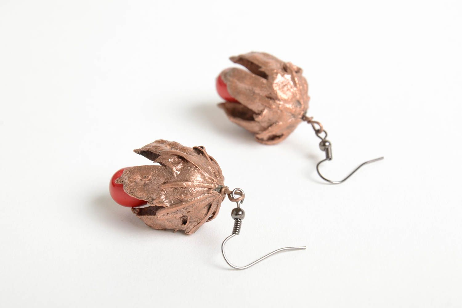 Boucles d'oreilles pendantes Bijou fait main cuivre plastique Cadeau pour femme photo 3