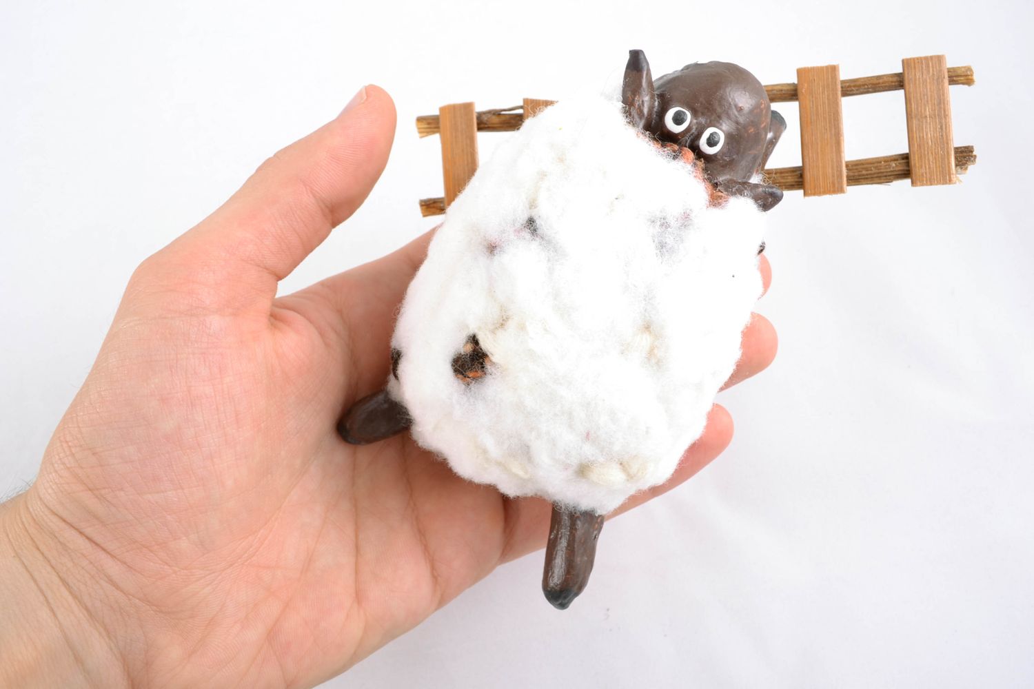 Papier mache statuette with wool Sheep photo 2