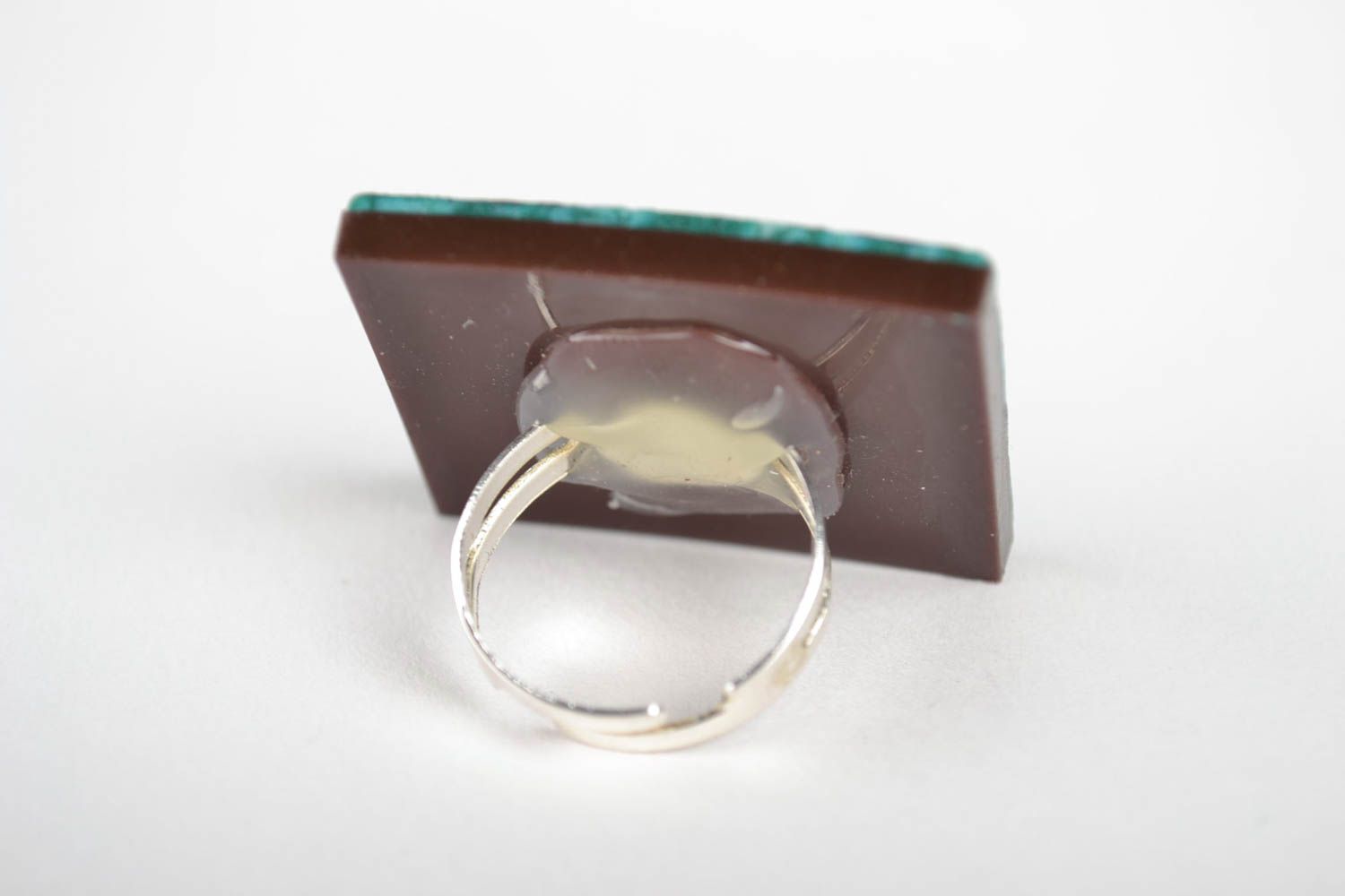 Лазурный перстень из полимерной глины ручной работы с регулируемым размером фото 5