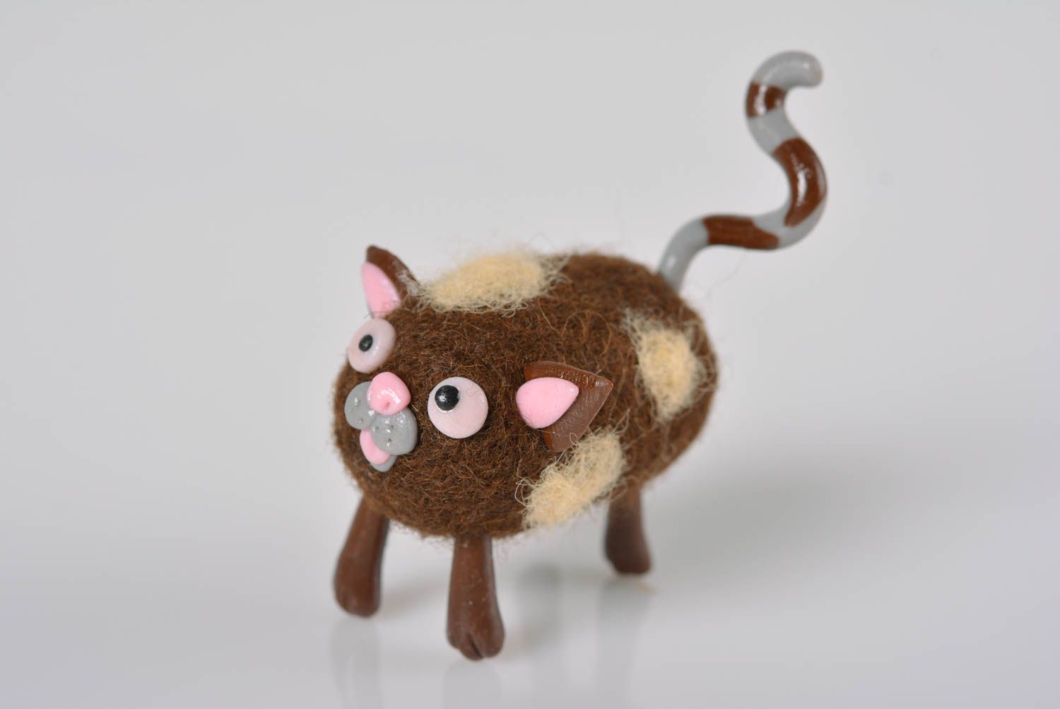 Woolen unusual cat statuette cute toy for kids handmade designer figurine photo 5