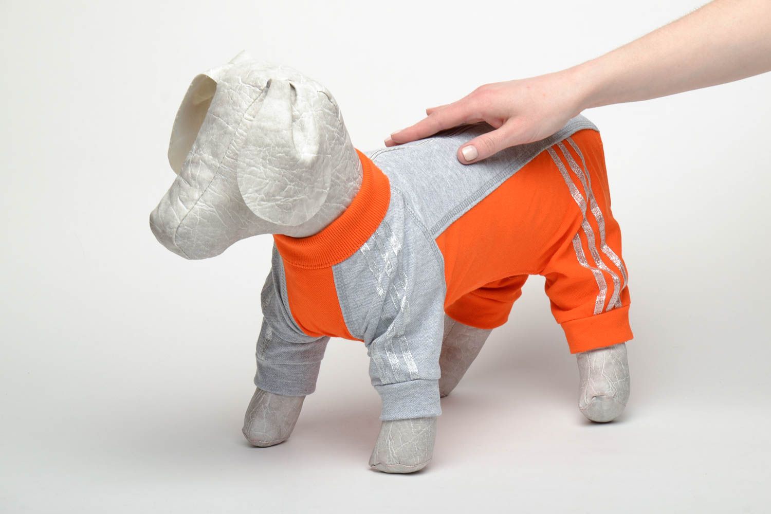 Combinaison pour chien en coton gris orange  photo 2