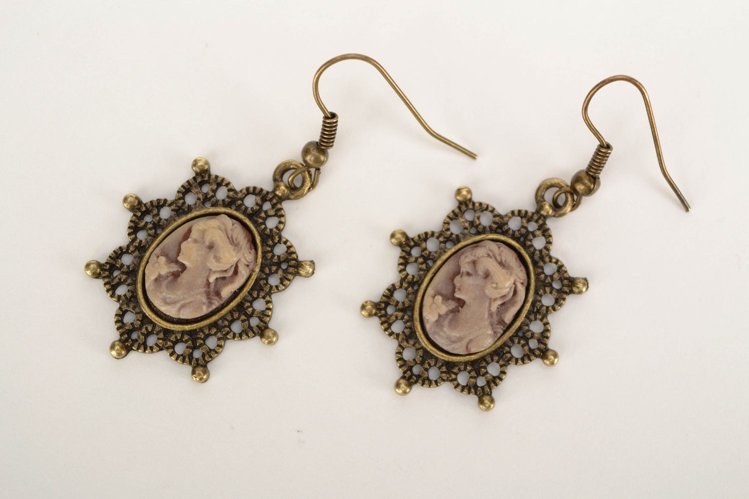 Vintage polymer clay earrings Mocco Cameo photo 3