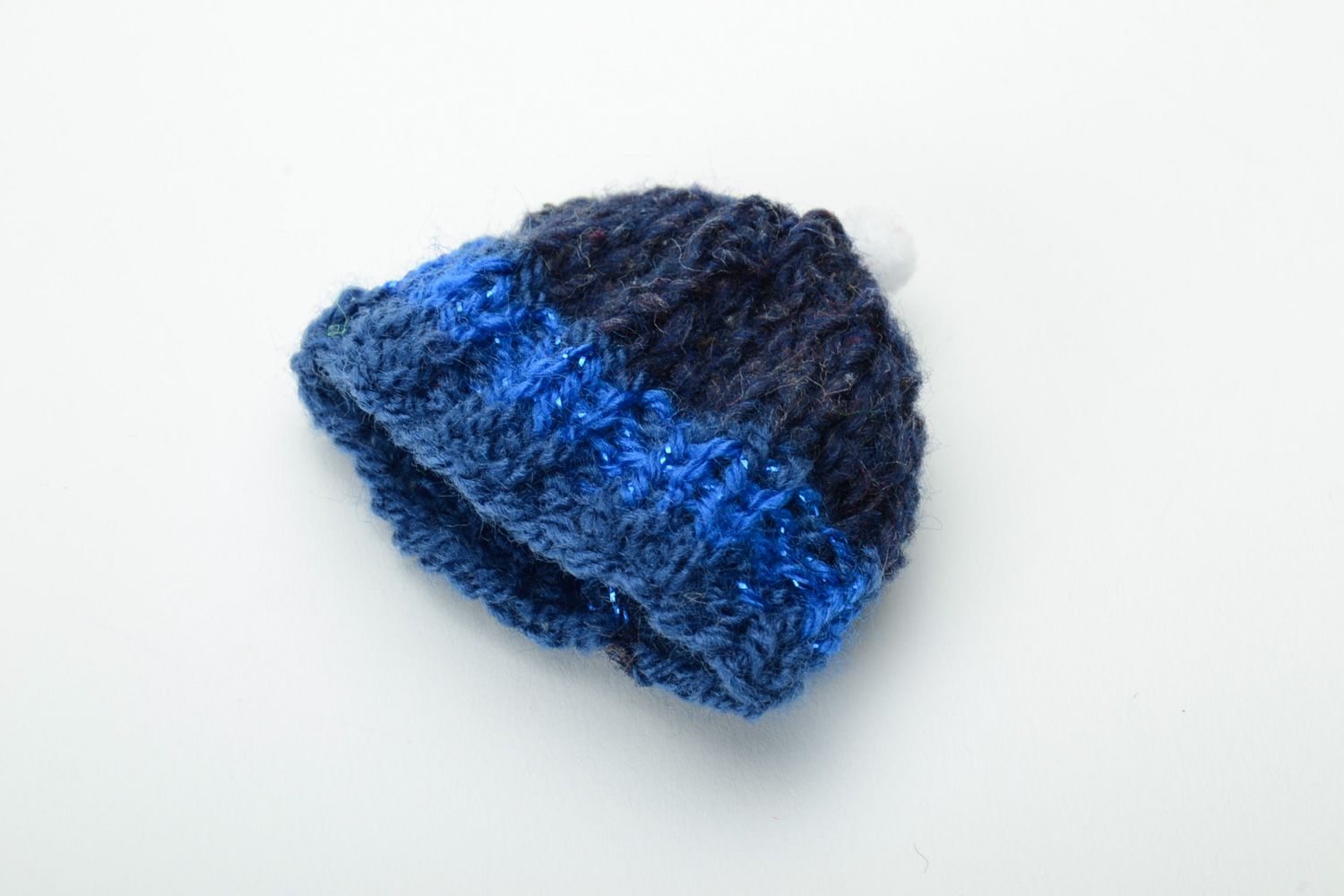 Knitted dark blue hat for a baby toy. Two inches in diameter photo 4