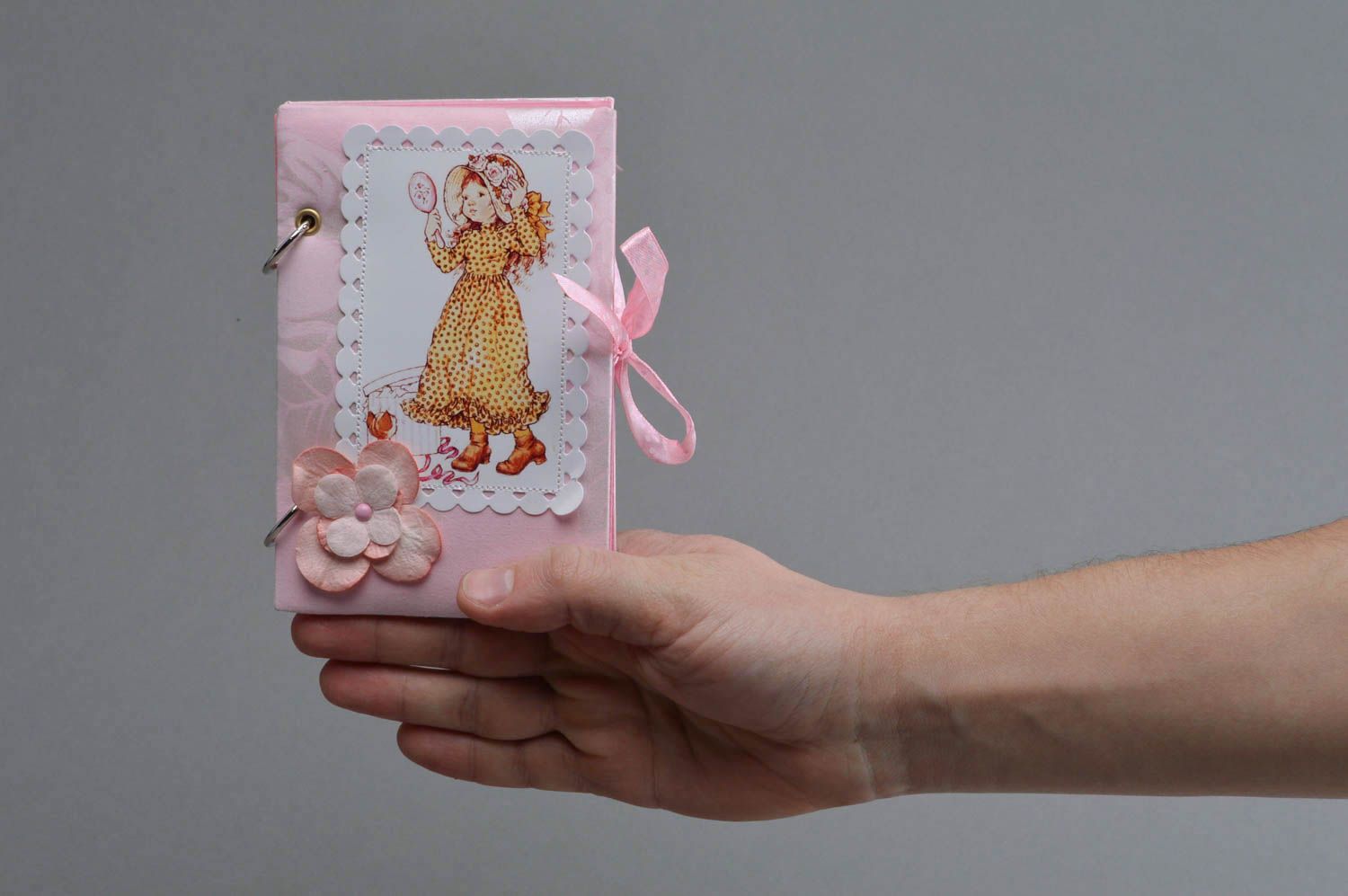 Handmade pink beautiful notebook with textile cover for girls photo 4