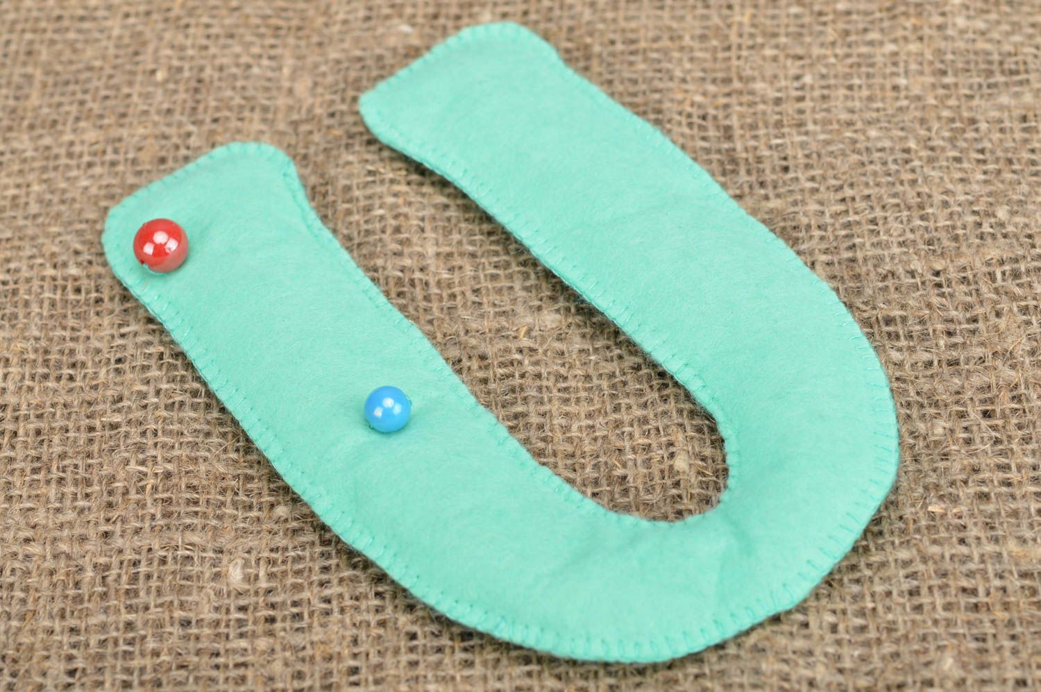 Handmade cute small decorative mint colored letter made of felt with beads photo 1