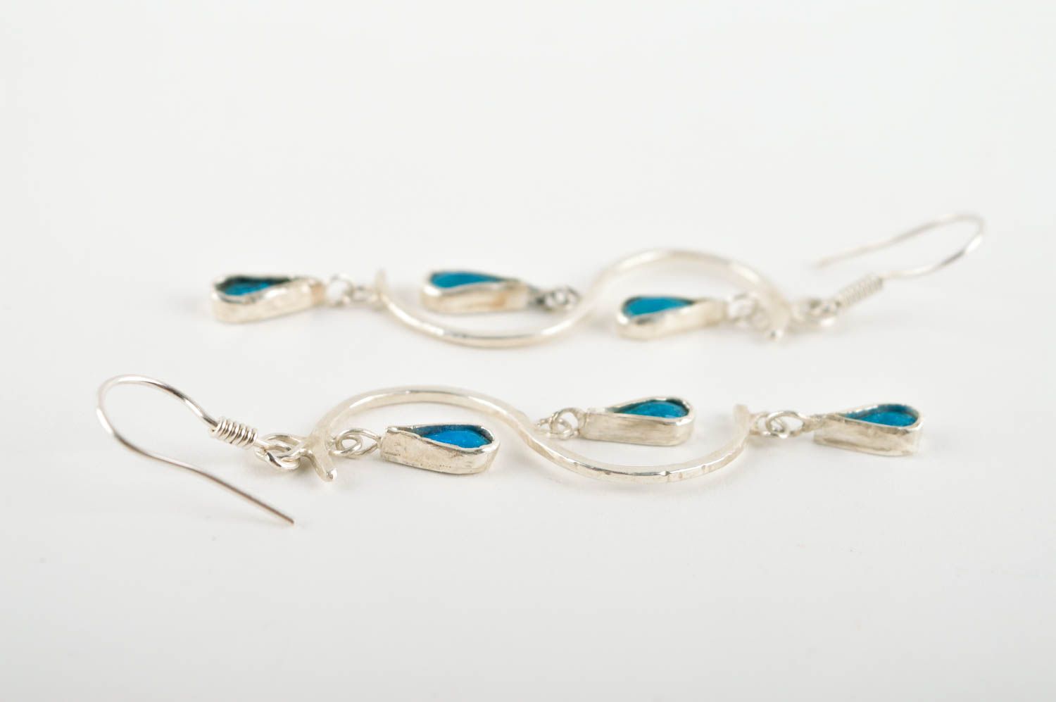 Handmade jewelry metal earrings dangling earrings designer accessories photo 5
