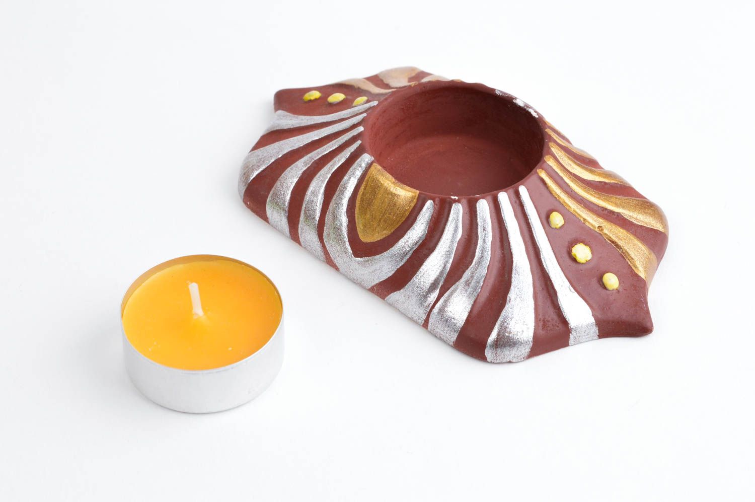 Kerzenhalter für Teelichter handmade Kerzenständer Teelicht braun Deko aus Gips foto 2