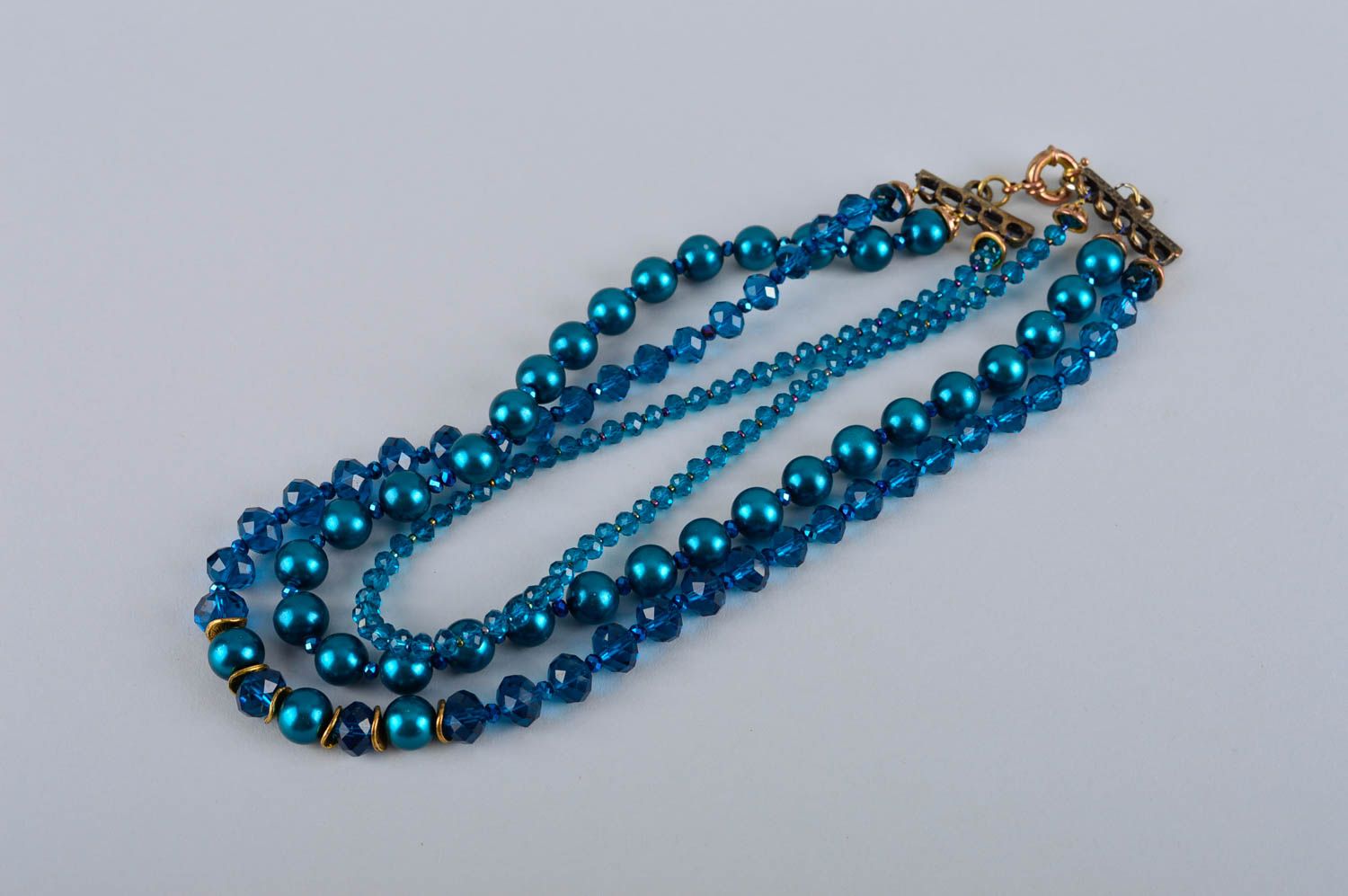 Handmade unique blue pearl beaded necklace designer bijouterie present for woman photo 5