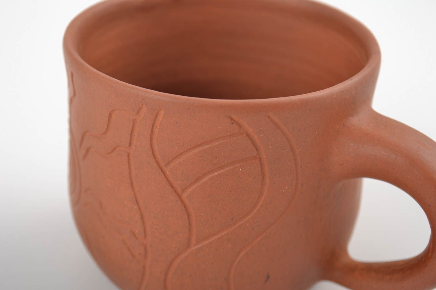 Ceramic cup with carved cave drawings' pattern 10 oz ml brown coffee mug photo 5