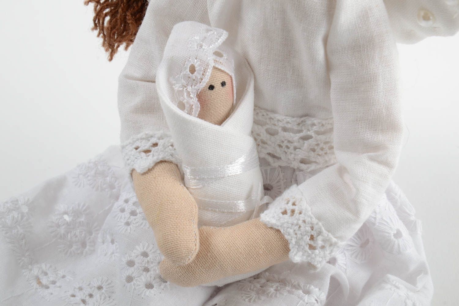 Авторская тканевая кукла из хлопка хэнд мэйд мягкая игрушка Ангел в белом фото 3
