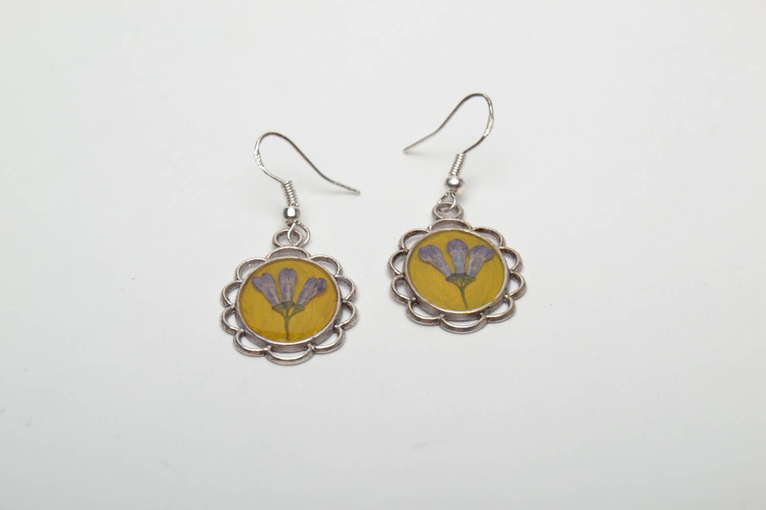 Earrings with natural flowers in epoxy resin  photo 3