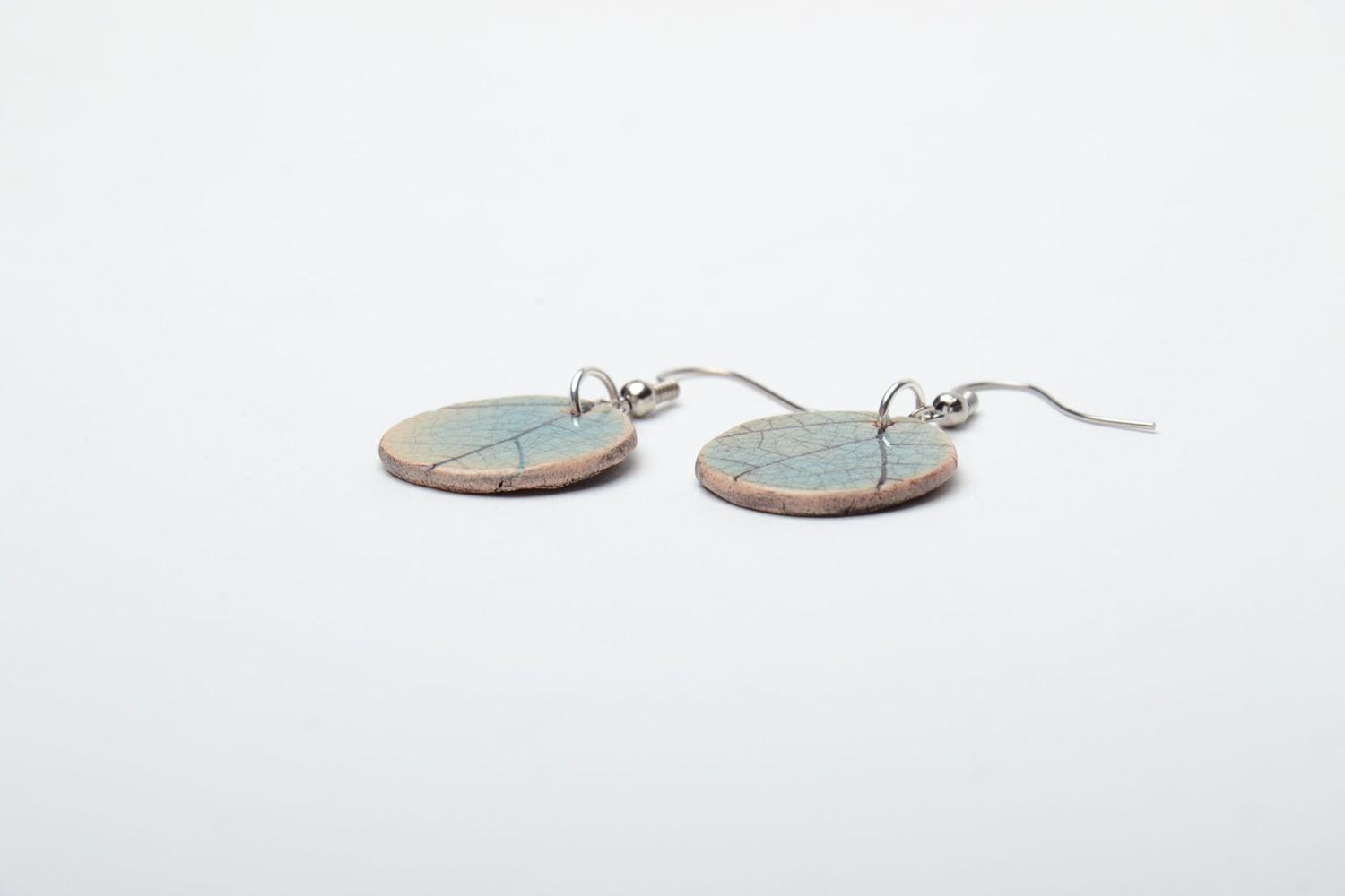 Ceramic earrings with floral stamp photo 3
