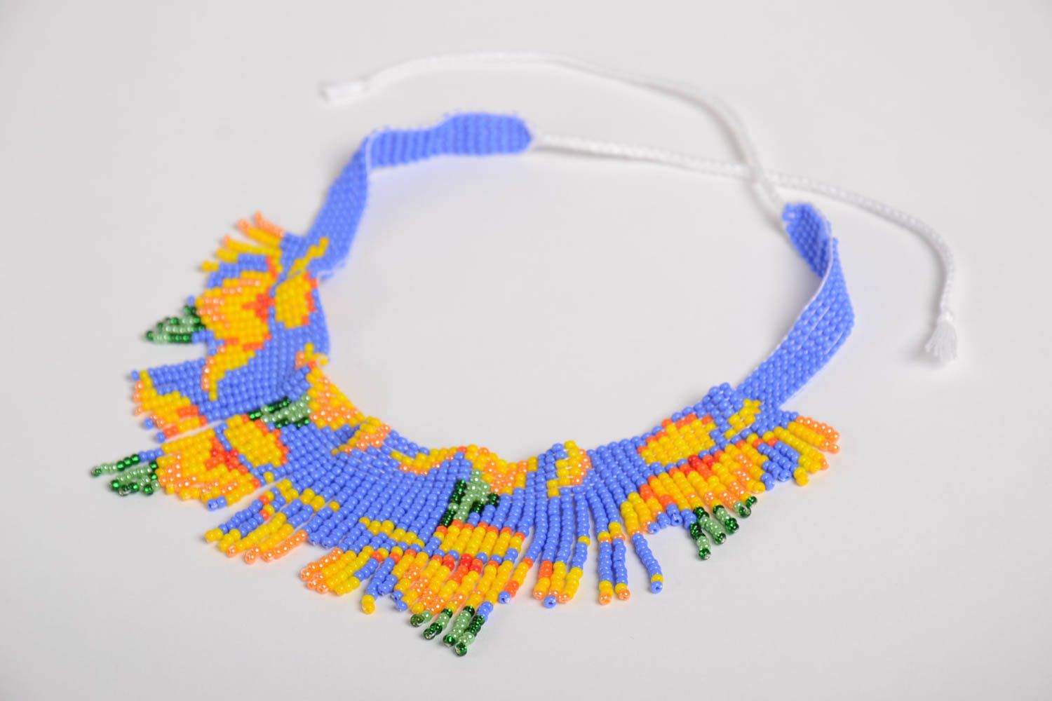 Ожерелье из бисера ручной работы разноцветное красивое плетеное авторское фото 4