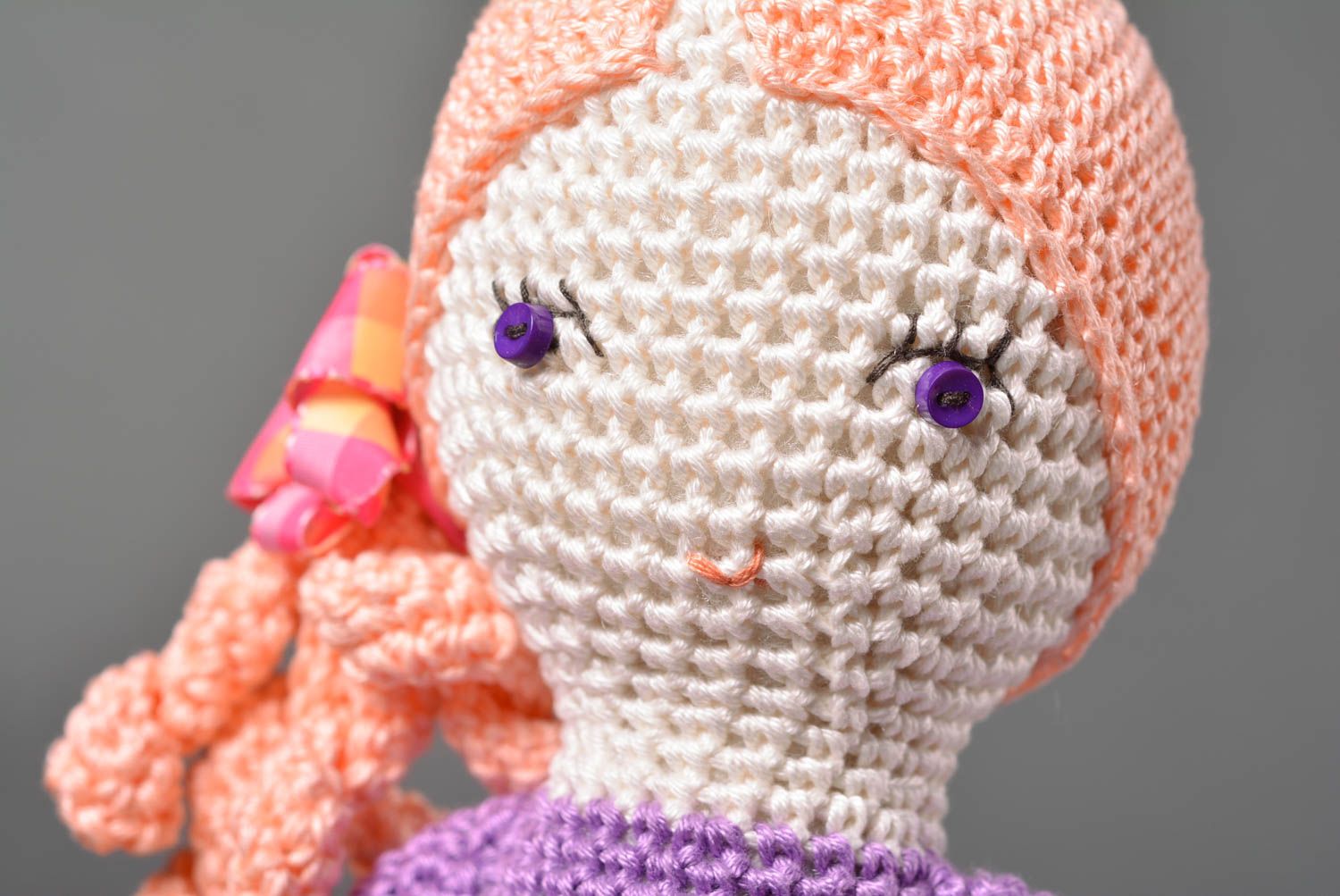 Grande poupée Jouet fait main tricoté en fils de coton au crochet Cadeau enfant photo 2